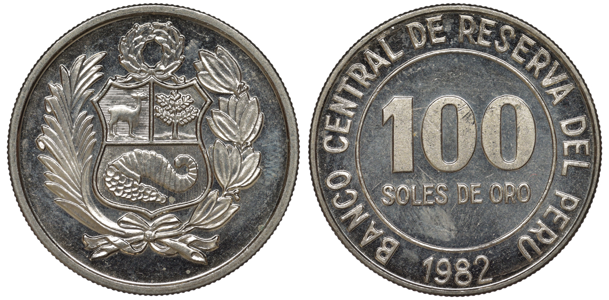 Перу 100 солей 1982 KM 283 медно-никель UNC 4367-744