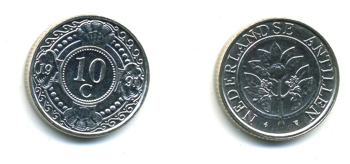 Нидерландские Антилы 10 центов 1991 Беатрикс (1980-2013) KM 34 никелированная сталь 46-1155