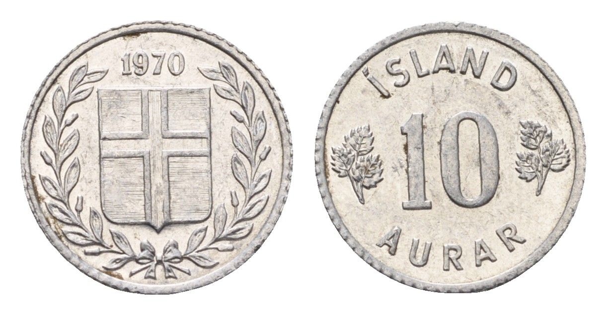 Исландия 10 эйре 1970 KM 10a алюминий UNC 4696-311