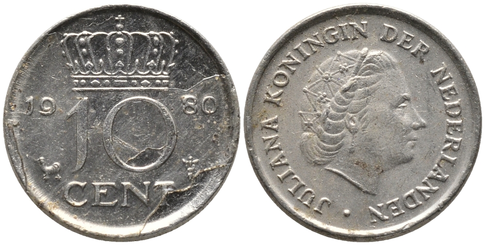 Нидерланды 10 центов 1980 Юлиана (1949-1980) KM 182 никель 96-1252