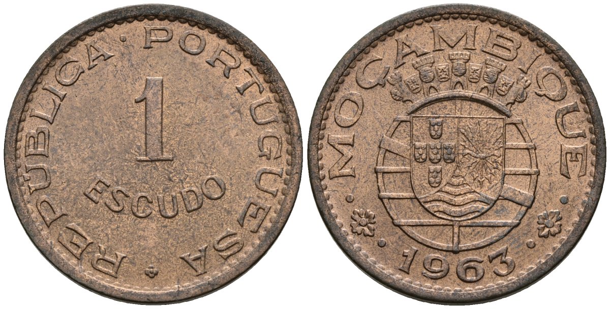 Мозамбик 1 эскудо 1963 KM 82 бронза 4148-537