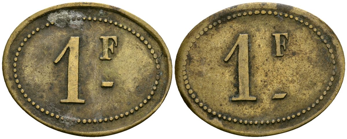 Франция 1 франк XIX-XX век ресторанный жетон латунь 4166-732