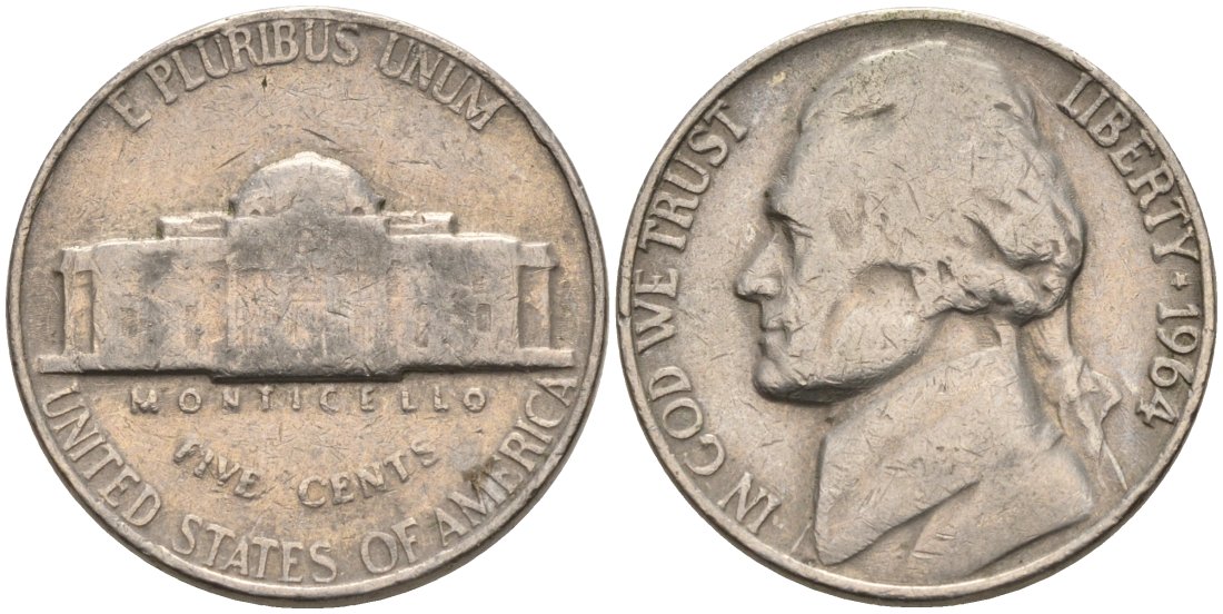 США 5 центов 1964 Джефферсон KM А192 медно-никель 92-1114