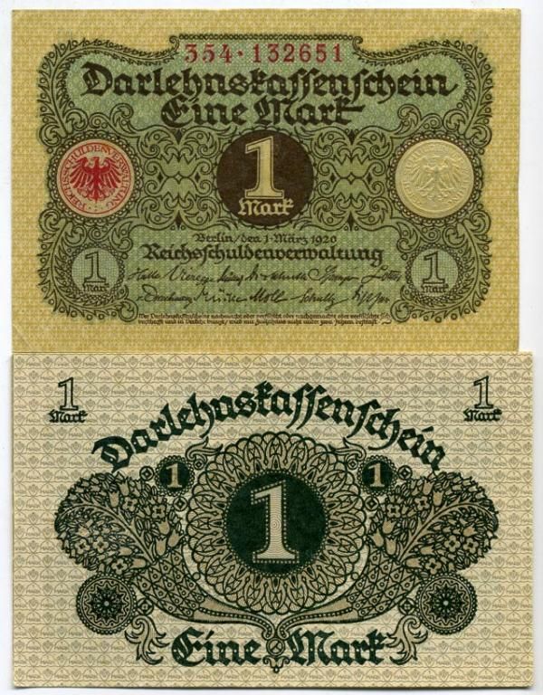 Германия 1 марка 1920 1 марта 1920, серия 237 Pick 58, Розенберг 64 бумага UNC( пресс) 450-36-2