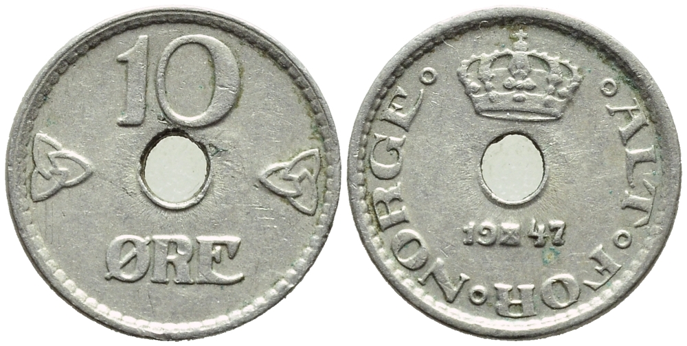 НОРВЕГИЯ 10 ЭРЕ 1947 ХОКОН VII (1905-1957) KM 383 медно-никель 4392-1322