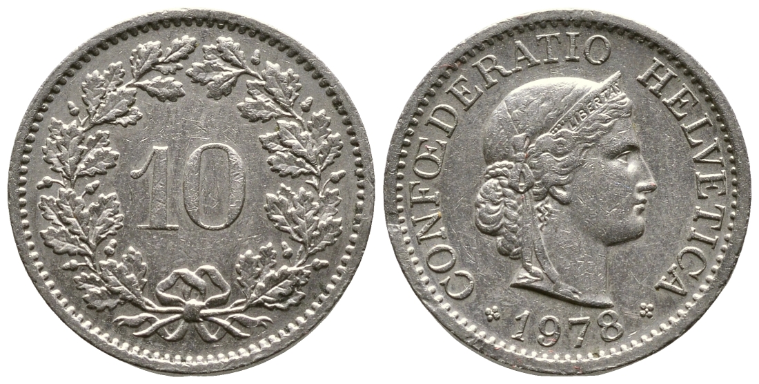 Швейцария 10 раппенов 1978 В KM 27 медно-никель 220-412