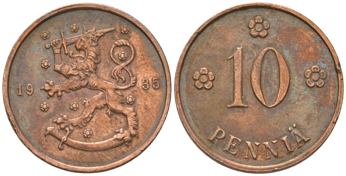 Финляндия 10 пенни 1935 KM 24 медь 4589-155