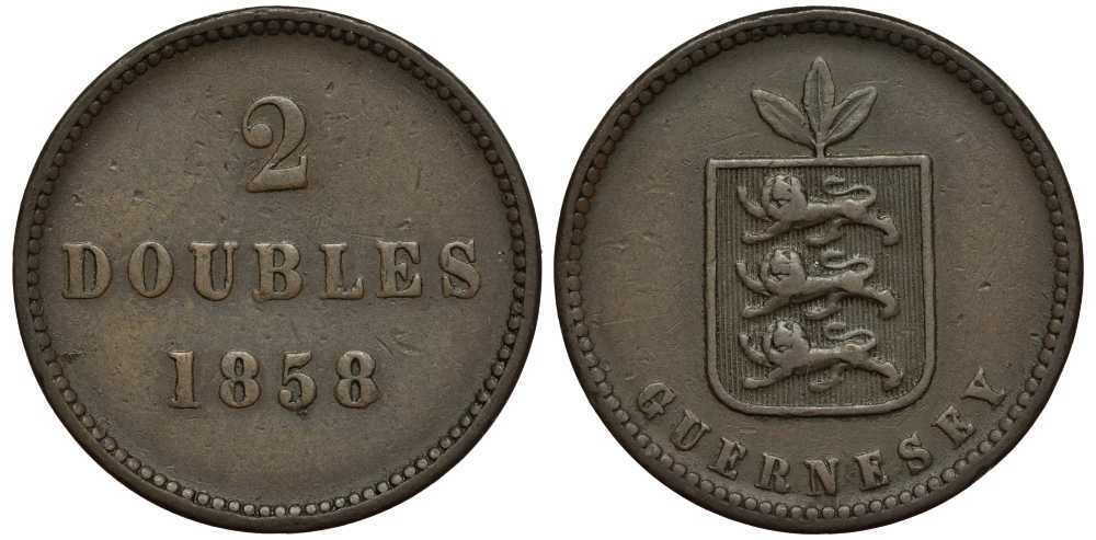 Гернси 2 дабла (дубля) 1858 KM 4 медь 650-543
