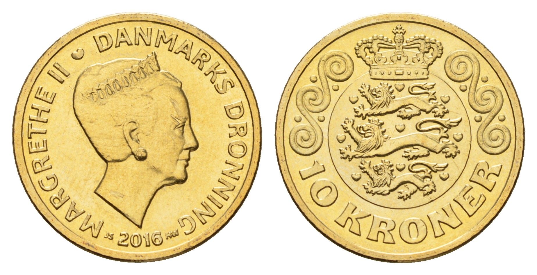 Дания 10 крон 2016 NR, Маргрете II (1972-2024) KM 954 алюминиевая бронза UNC 117-517
