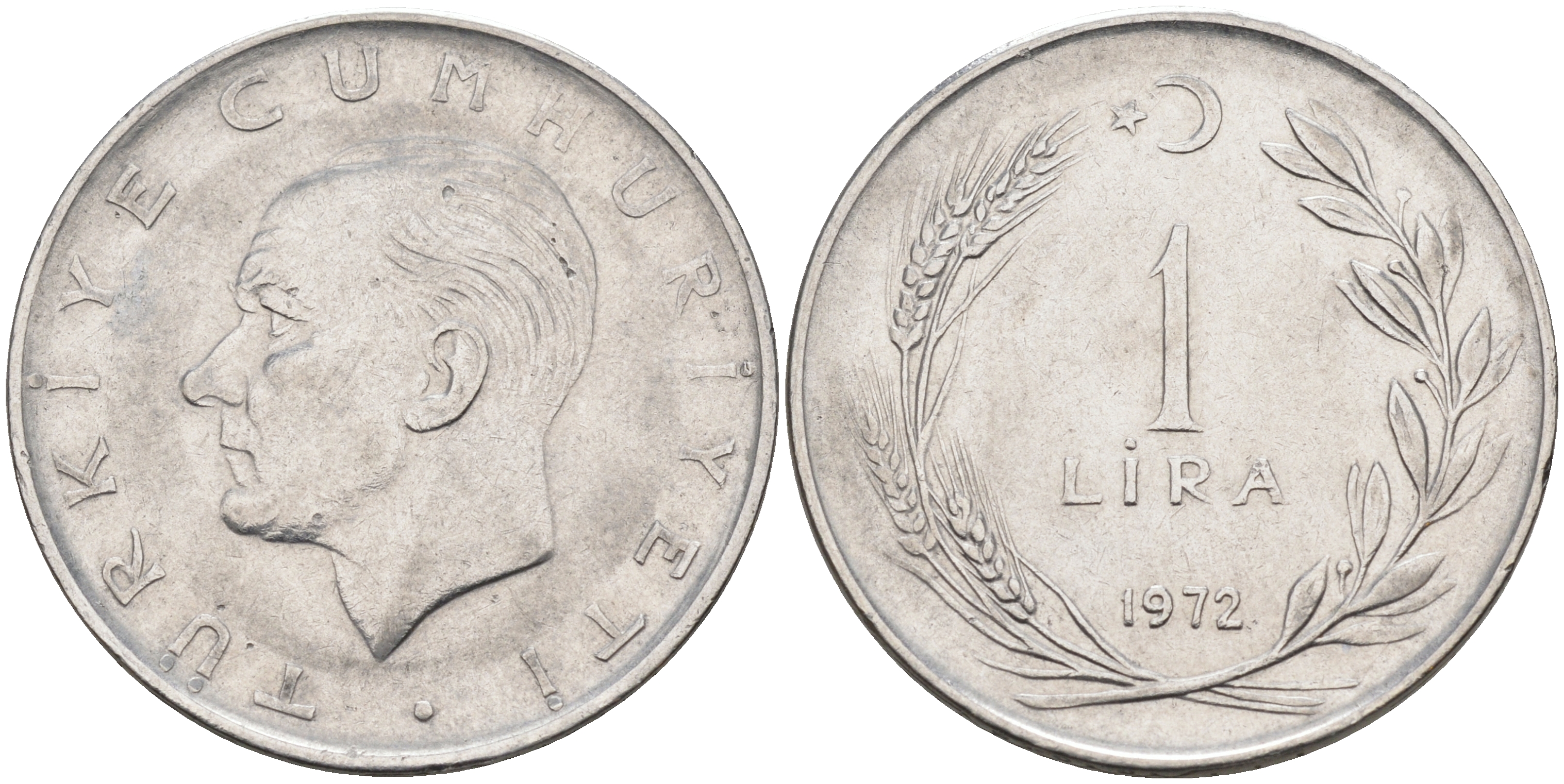 Турция 1 лира 1972 Мустафа Кемаль Ататюрк KM 889a.2 нержавеющая сталь 4117-145