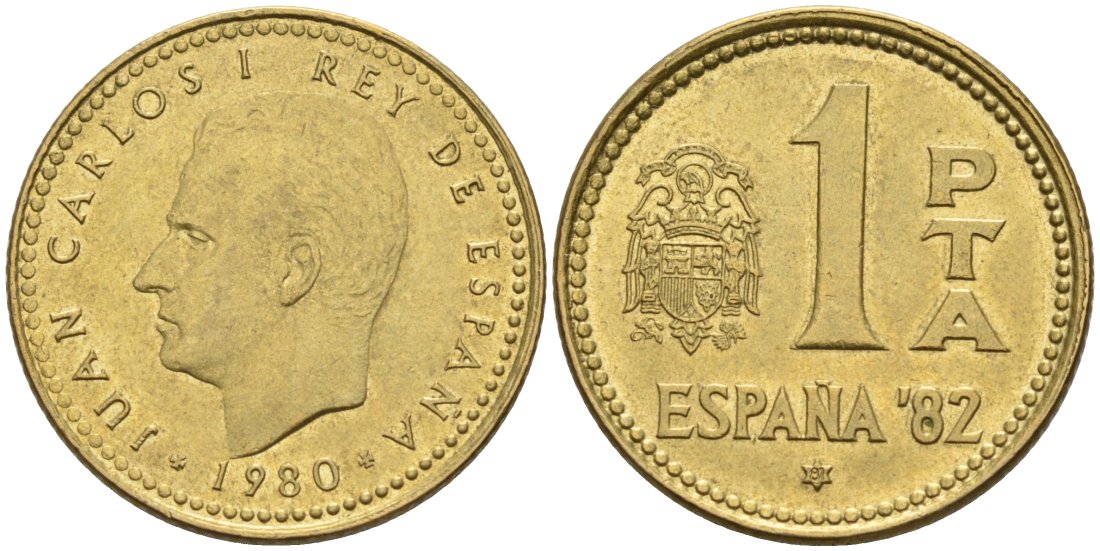 Испания 1 песета 1980 (81) Хуан Карлос I (1975-2001), ЧМ по футболу КМ 816 алюминиевая бронза 4573-353