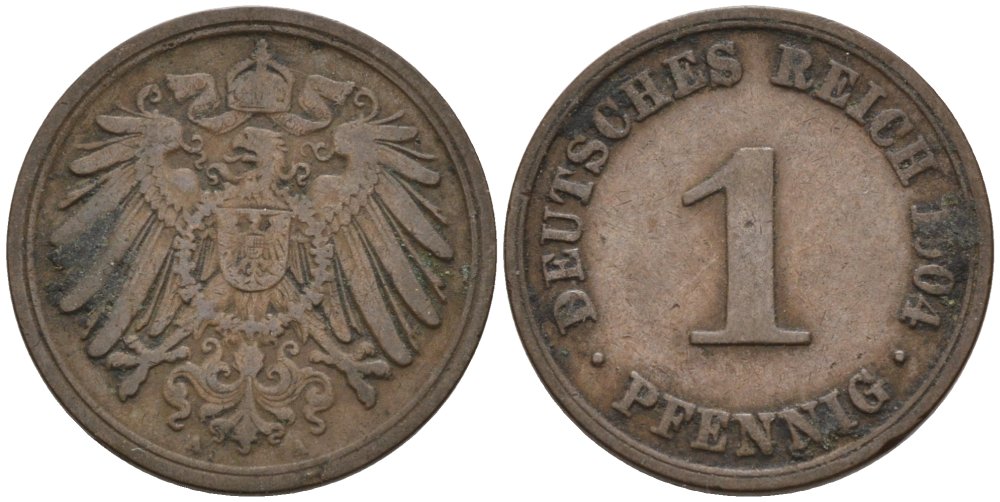 Германия 1 пфенниг 1904 A KM 10, J. 10 медь 4567-1163