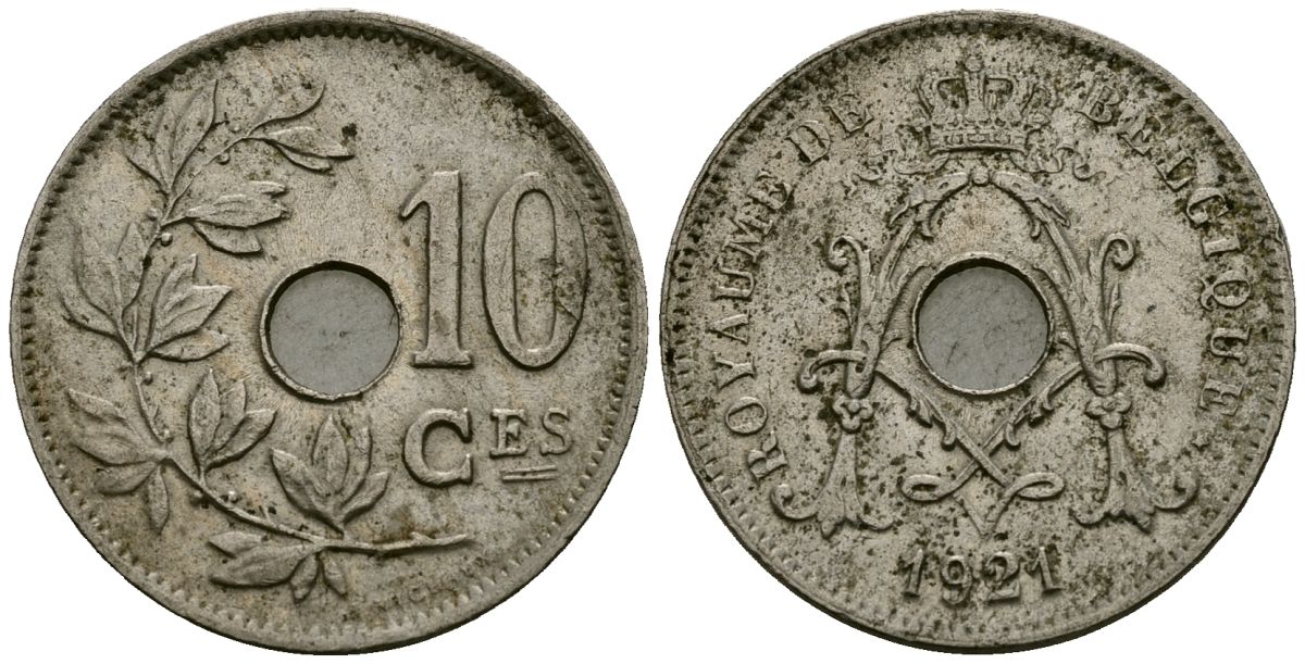 Бельгия 10 сантимов 1921 Belgique KM 85 медно-никель 4172-914
