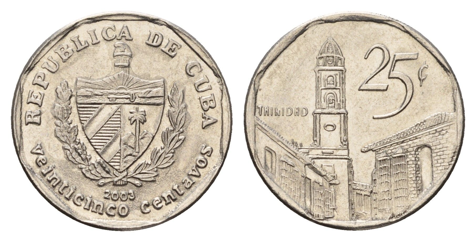 Куба 25 сентаво 2003 площадь в Тринидаде KM 577.2, JMA MC21, Schoen 715 сталь плакированная никелем 4114-1243