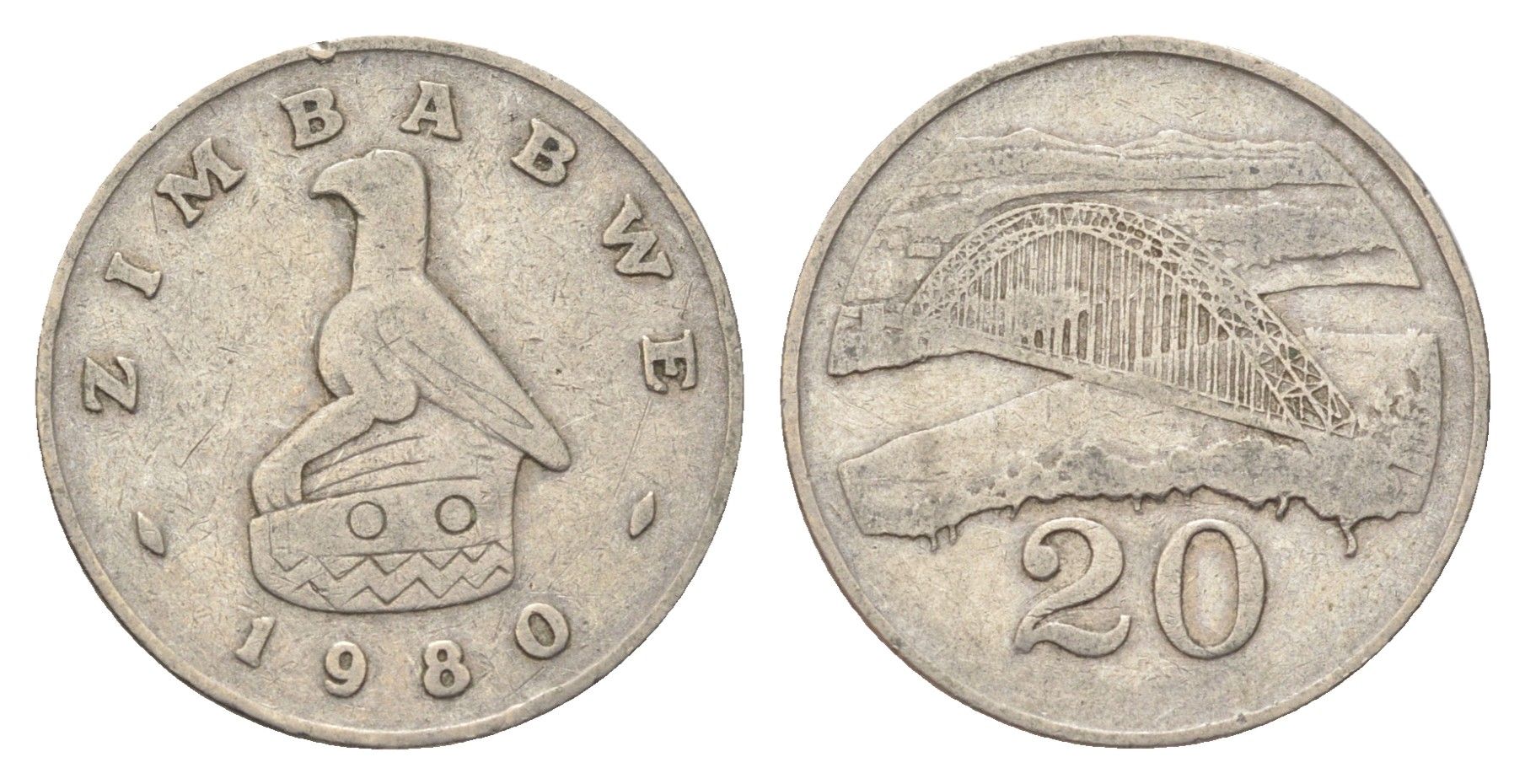 Зимбабве 20 центов 1980 мост Бирченоу KM 4 медно-никель 4703-1245