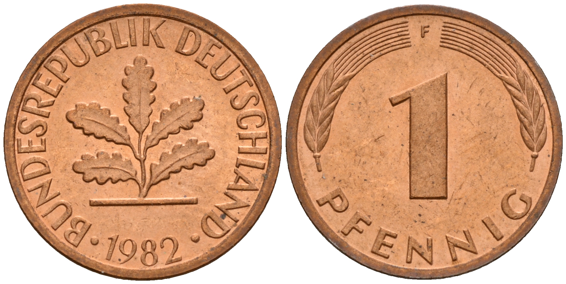 ФРГ 1 пфенниг 1982 F KM 105, J. 380 сталь плакированная медью    4598-622