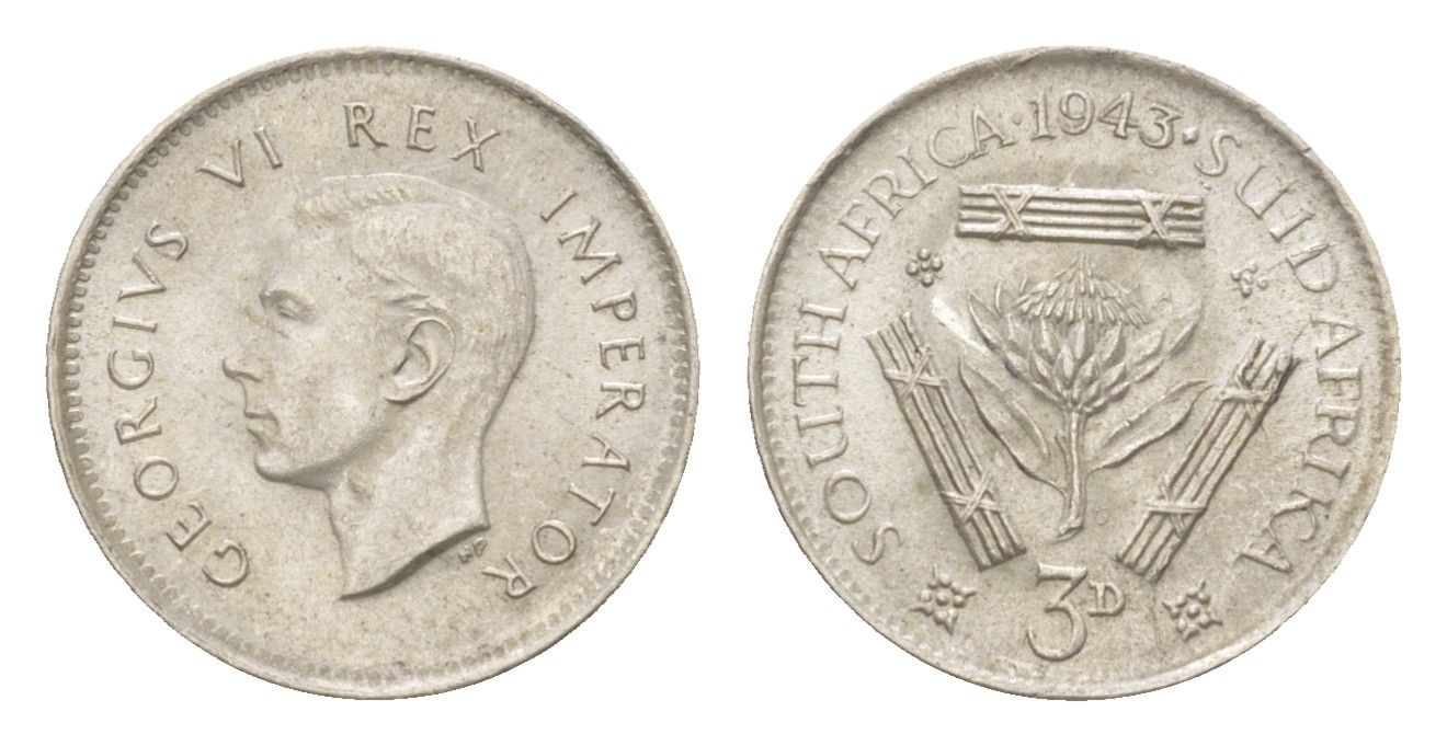 ЮАР 3 пенса 1943 Георг VI (1936-1952) KM 26 серебро 4623-462