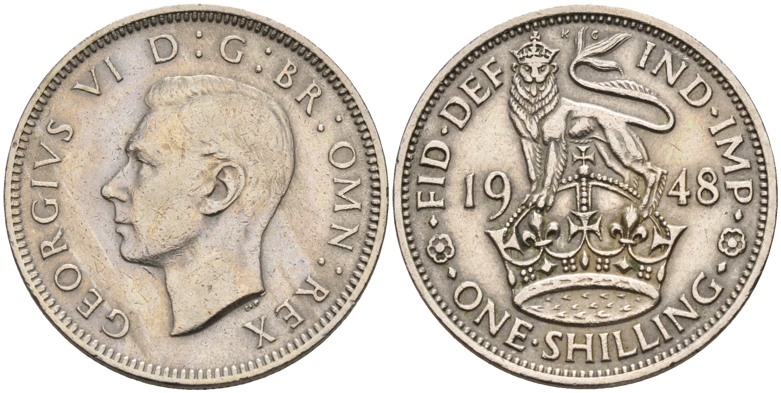 Великобритания 1 шиллинг 1948 Георг VI (1936-1952), Английский герб KM 863, Spink 4105 медно-никель    4150-457