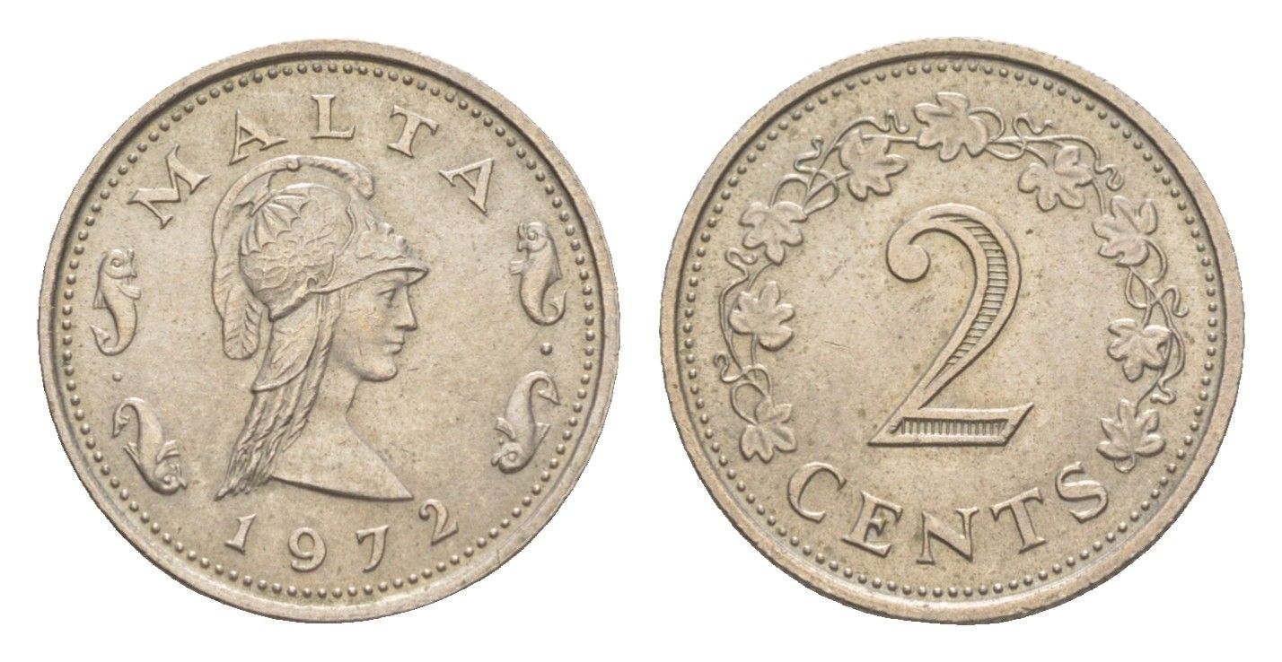 Мальта 2 цента 1972 Пентесилея, царица амазонок KM 9 медно-никель aUNC 4643-255