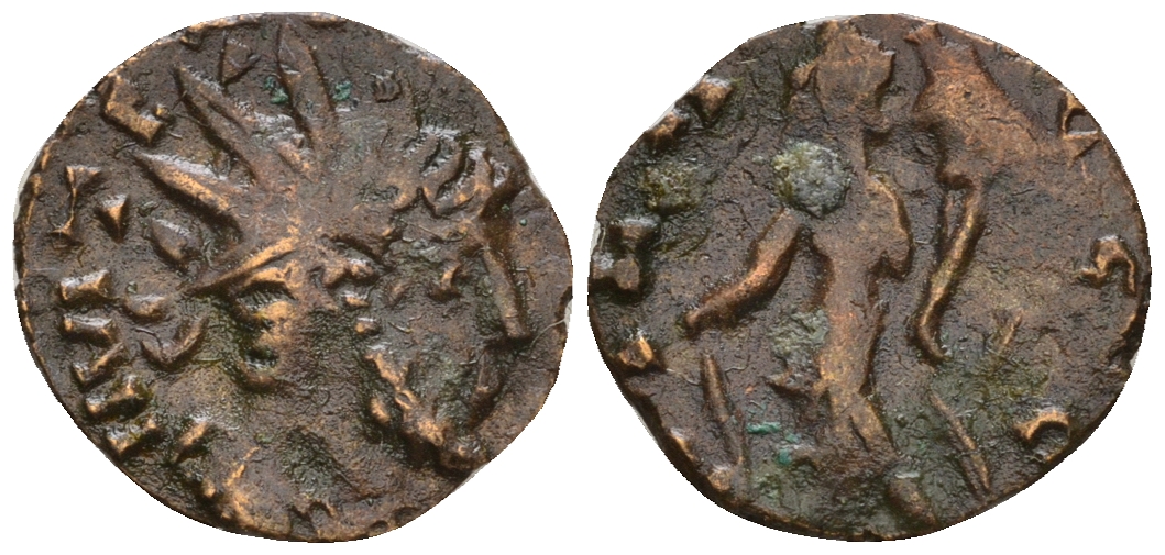 Римская Империя, императоры в Галлии антониниан 272 - 273 Тетрик, IMP TETRICVS P F AVG, бюст императора / HILARITAS AVGG, Хиларитата, персонификация Радости, локальная чеканка в Галлии RIC 80 биллон 1073-25-103