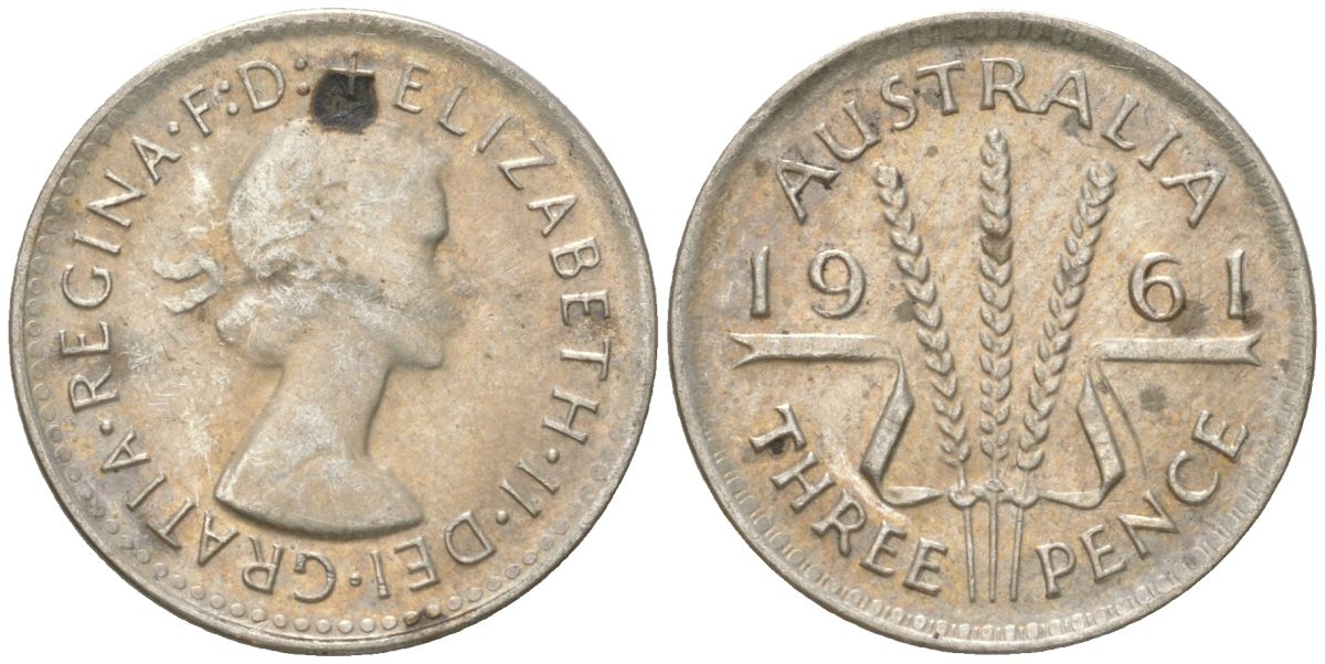 Австралия 3 пенса 1961 Елизавета II (1952-2022) KM 57 серебро 4621-1264