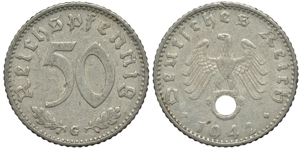 Германия 50 рейхспфеннигов 1942 G KM 96, J. 372 алюминий 413-5313