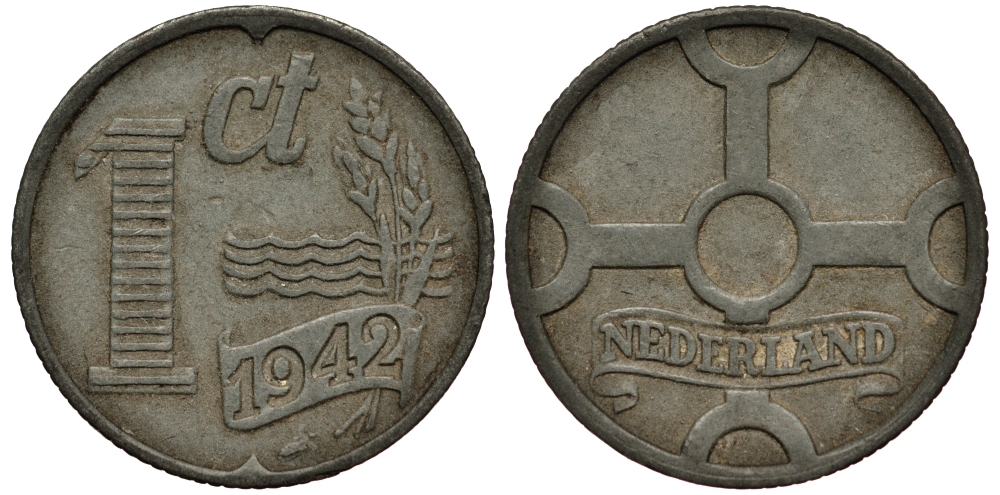 НИДЕРЛАНДЫ 1 ЦЕНТ 1942 KM 170 цинк VG 4181-231