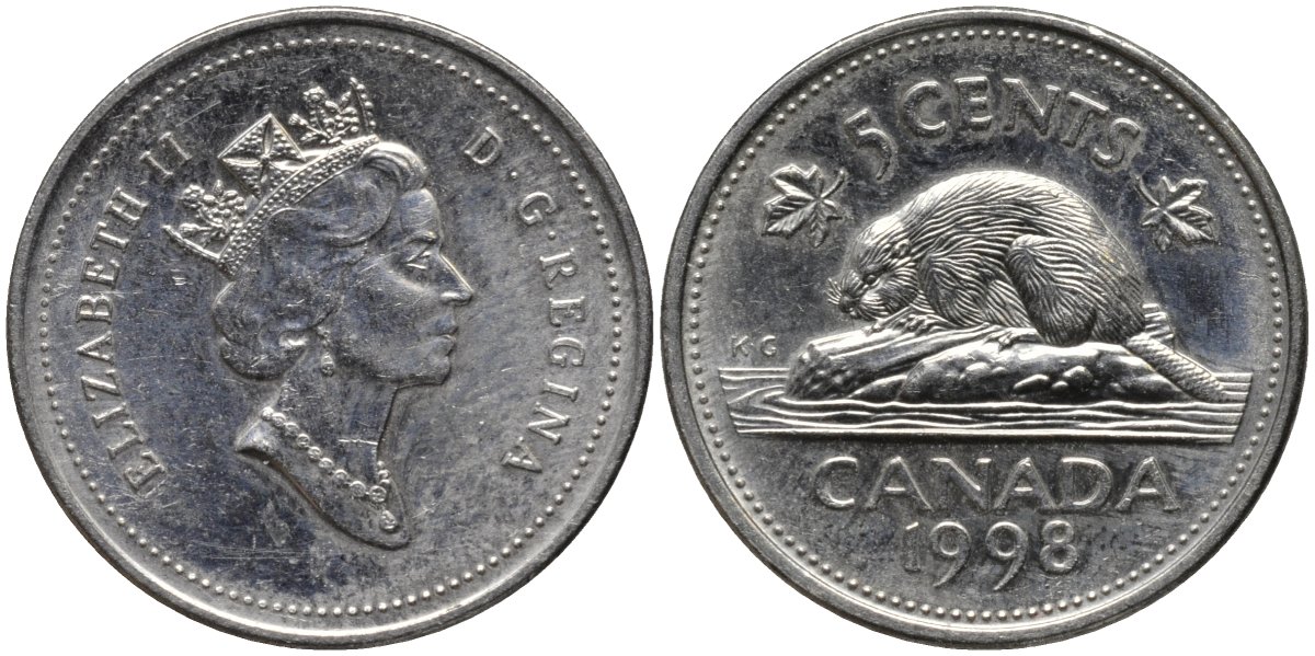 Канада 5 центов 1998 бобр, Елизавета II (1952-) KM 182 медно-никель PROOF 4577-852