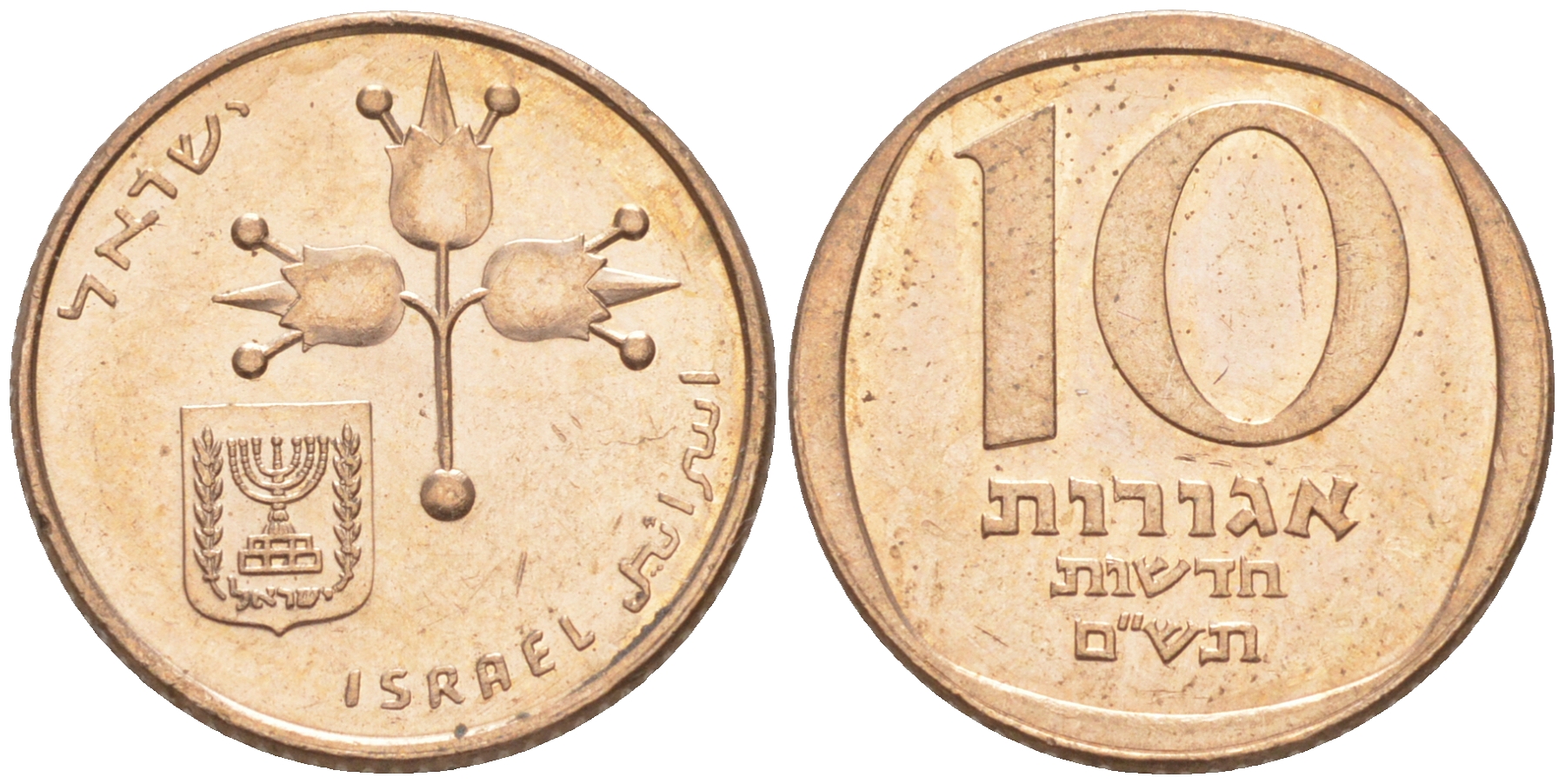 Израиль 10 новых агора 1980 JE 5740 KM 108 бронза 4392-134