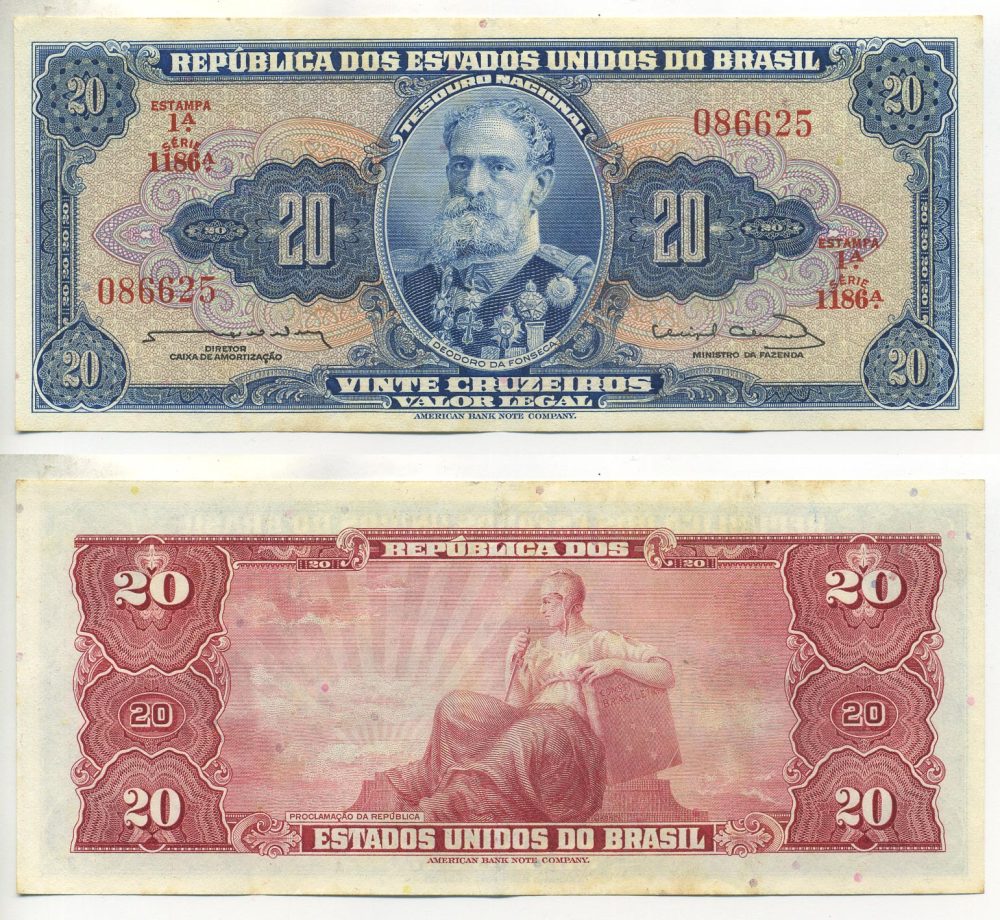 БРАЗИЛИЯ 20 КРУЗЕЙРО 1963 ПОДПИСЬ 12 Pick 168b бумага 3295-8-2-1