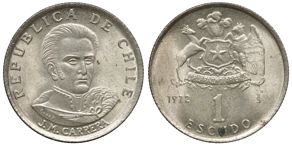 Чили 1 эскудо 1972 Хосе Мигель Каррера KM 197 медно-никель 4118-314