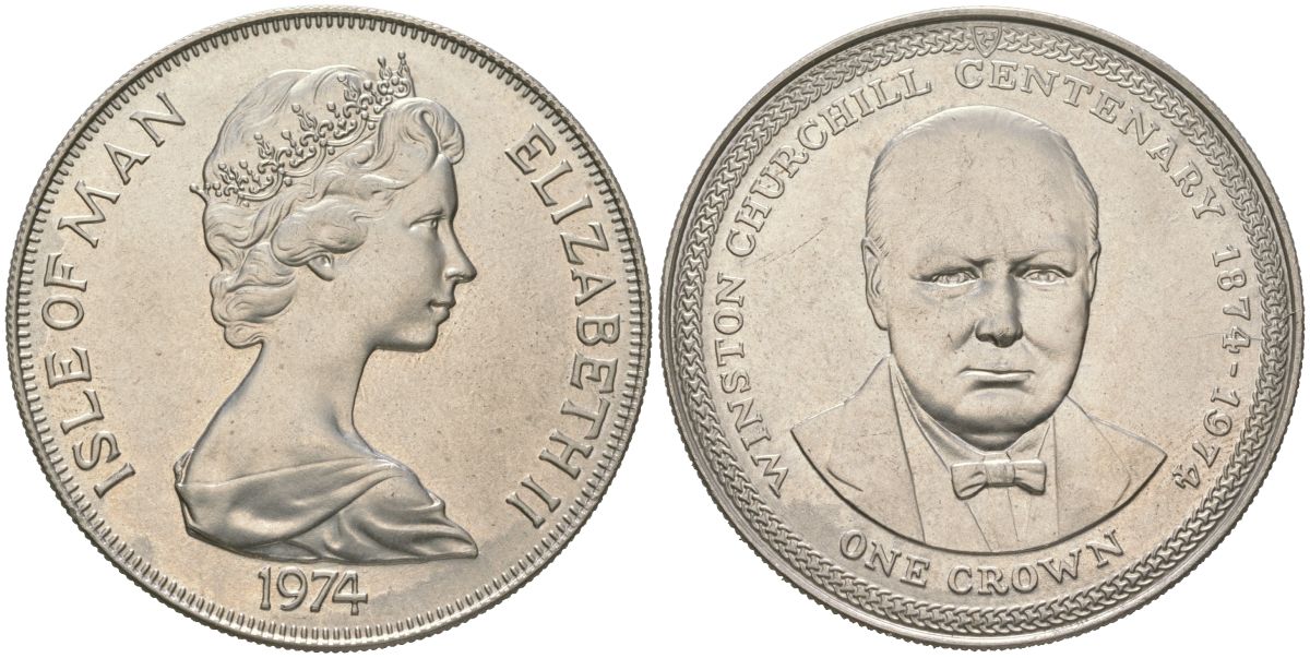 Остров Мэн 1 крона 1974 100 лет со дня рождения Уинстона Черчилля KM 30 медно-никель BU 00-1067-4-61