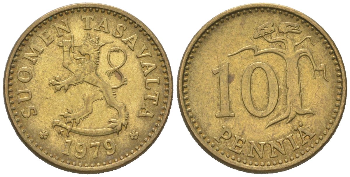 Финляндия 10 пенни 1979 K KM 46 алюминиевая бронза 218-1115