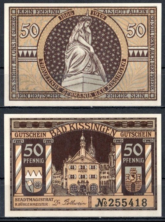 Бад-Киссинген (Бавария) 50 пфеннигов 1919 бумага UNC (пресс) 7555-16-3-2