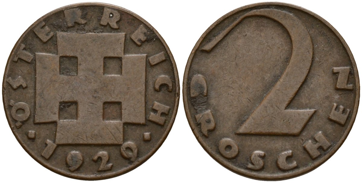 Австрия 2 гроша 1929 KM 2837 бронза 4158-637