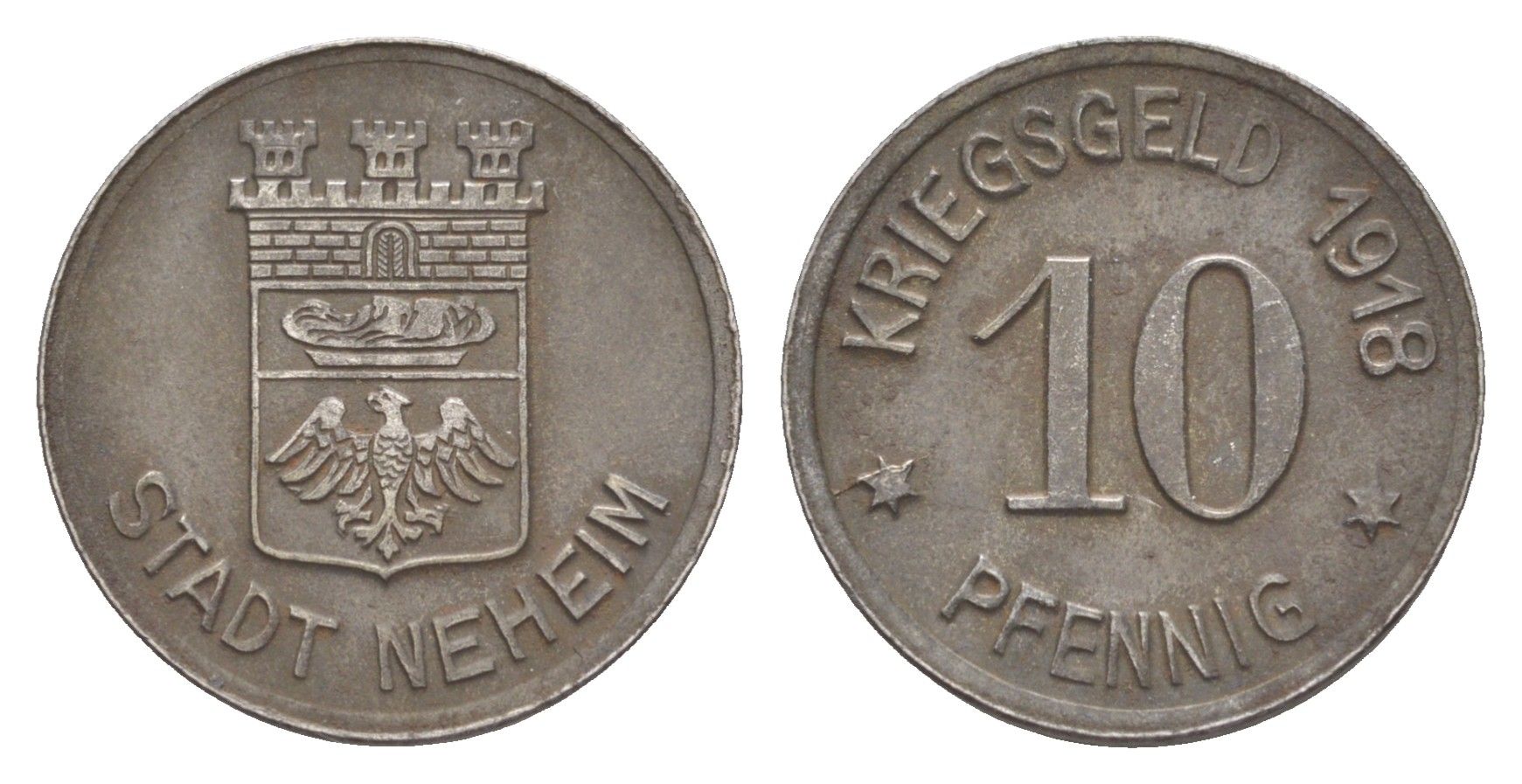 Нехайм 10 пфеннигов 1918 Funck 358.3, Men05 18302.5, Men18 22888.5 железо 4636-738