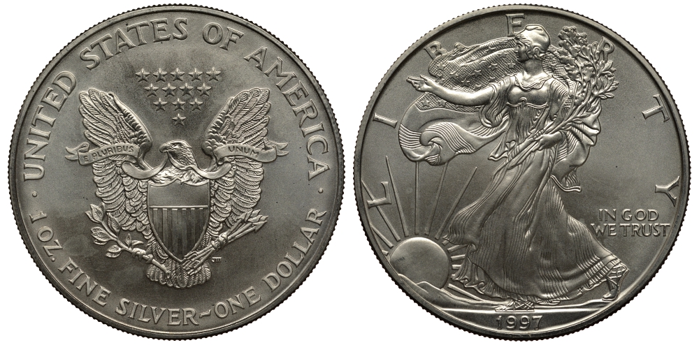 США 1 доллар 1997 шагающая свобода KM 273 серебро UNC 02-262-13