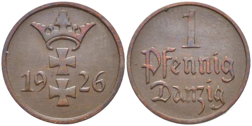 Данциг 1 пфенниг 1926 KM 140, J. D.2 бронза 3458-169