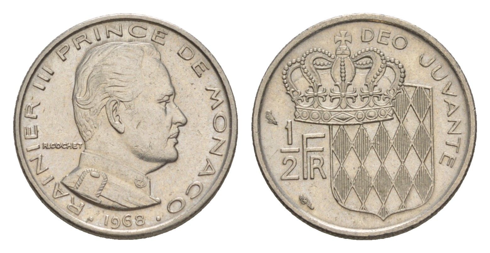 Монако 1/2 франка 1968 KM 145 никель UNC 4632-839