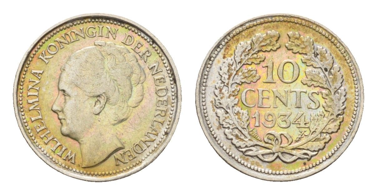 Нидерланды 10 центов 1934 Вильгельмина (1890-1948) KM 163 серебро 4674-1234