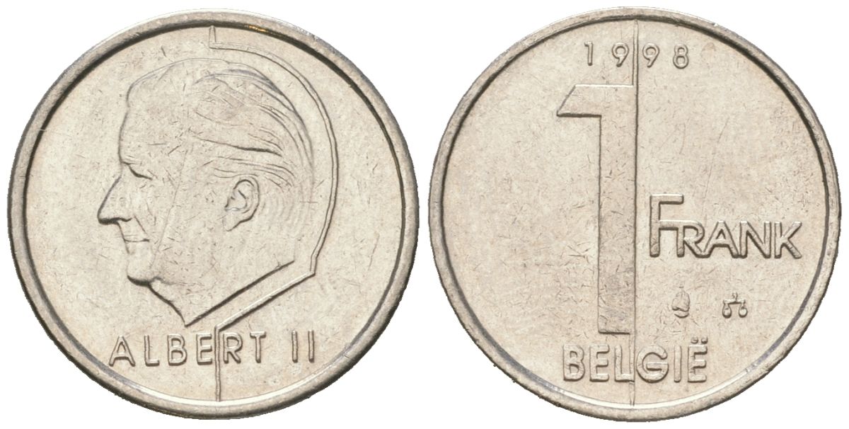 Бельгия 1 франк 1998 Belgie, Альберт II (1993-2013) KM 188 сталь плакированная никелем aUNC 4618-127