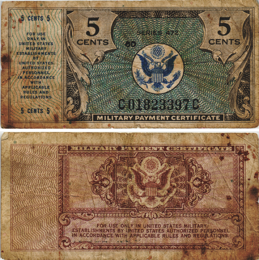 США 5 центов 1948 для вооруженных сил, серия 472 Pick M15 бумага 8605-12-1-1