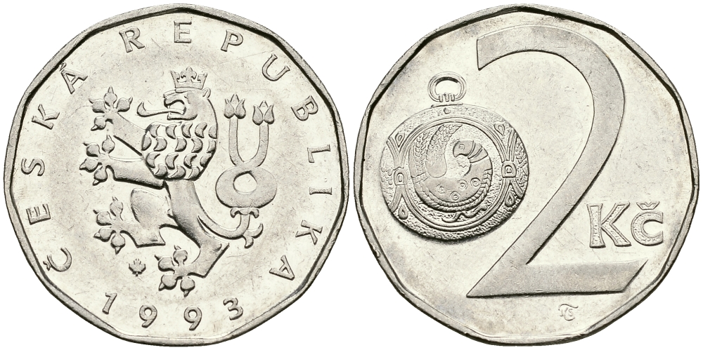 Чехия 2 кроны 1993 KM 9 сталь плакированная никелем 540-752