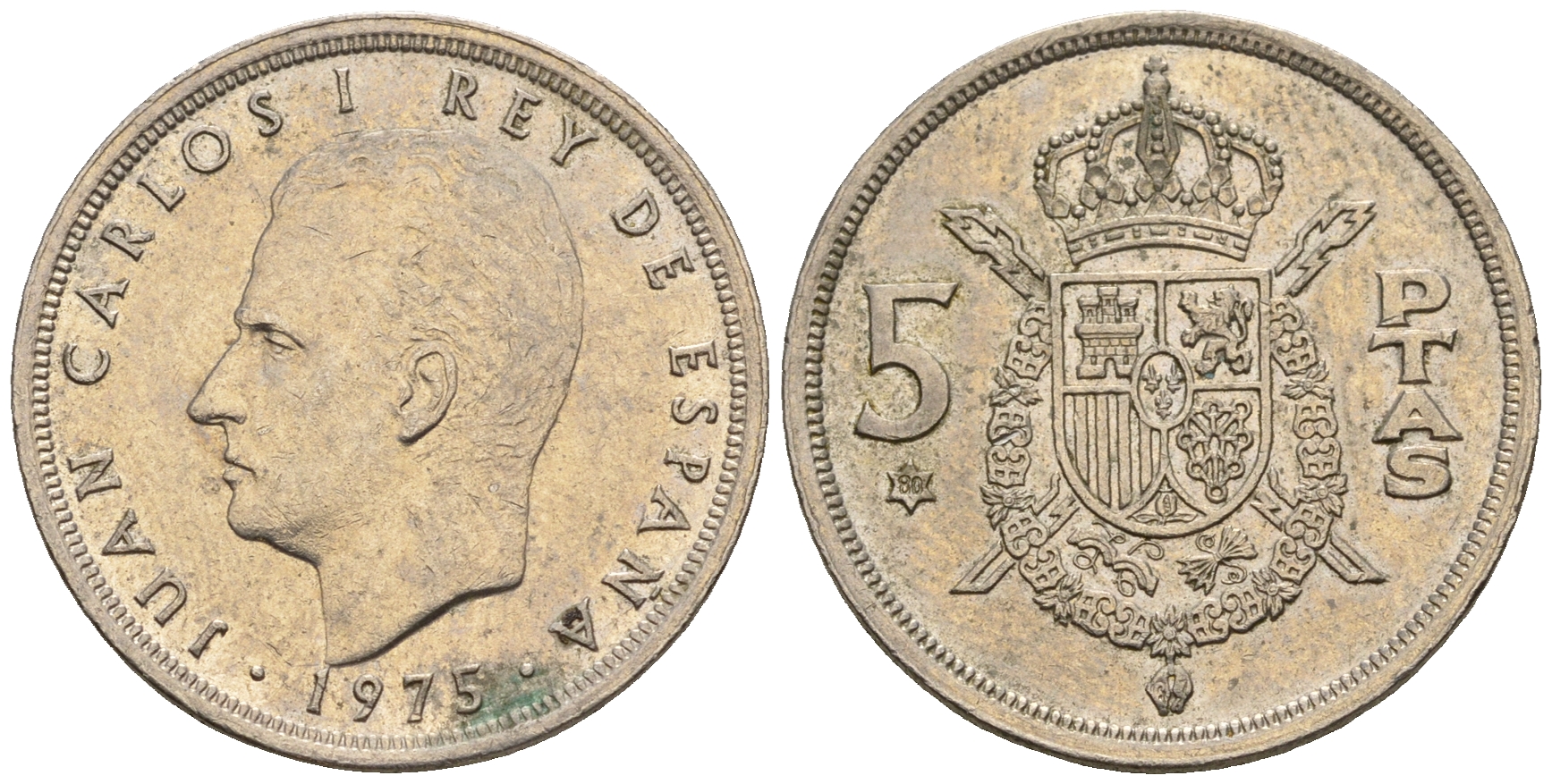 Испания 5 песет 1975 (80) Хуан Карлос I (1975-2014) KM 807 медно-никель 259-154