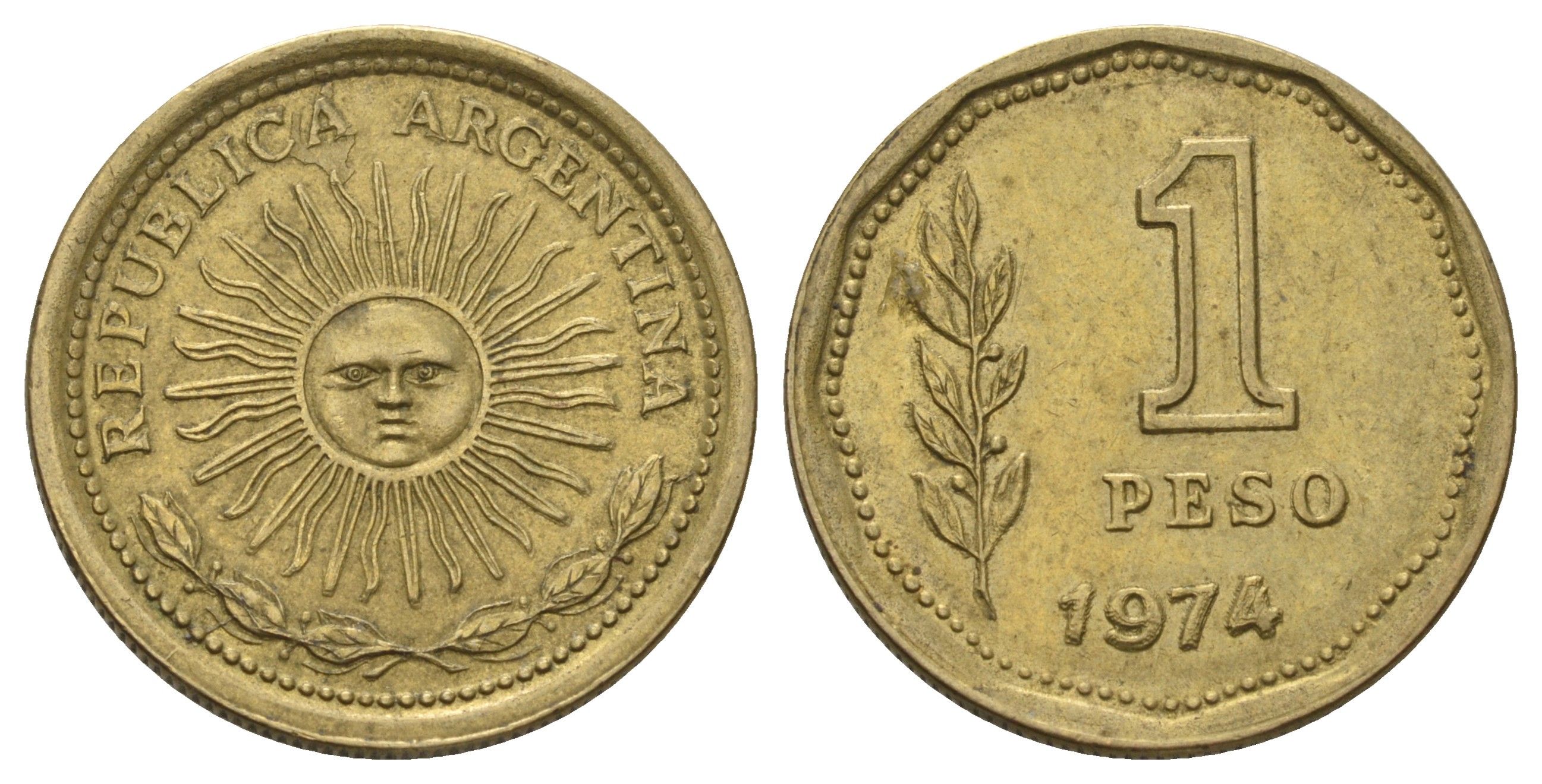 Аргентина 1 песо 1974 KM 69 алюминиевая бронза 4601-646