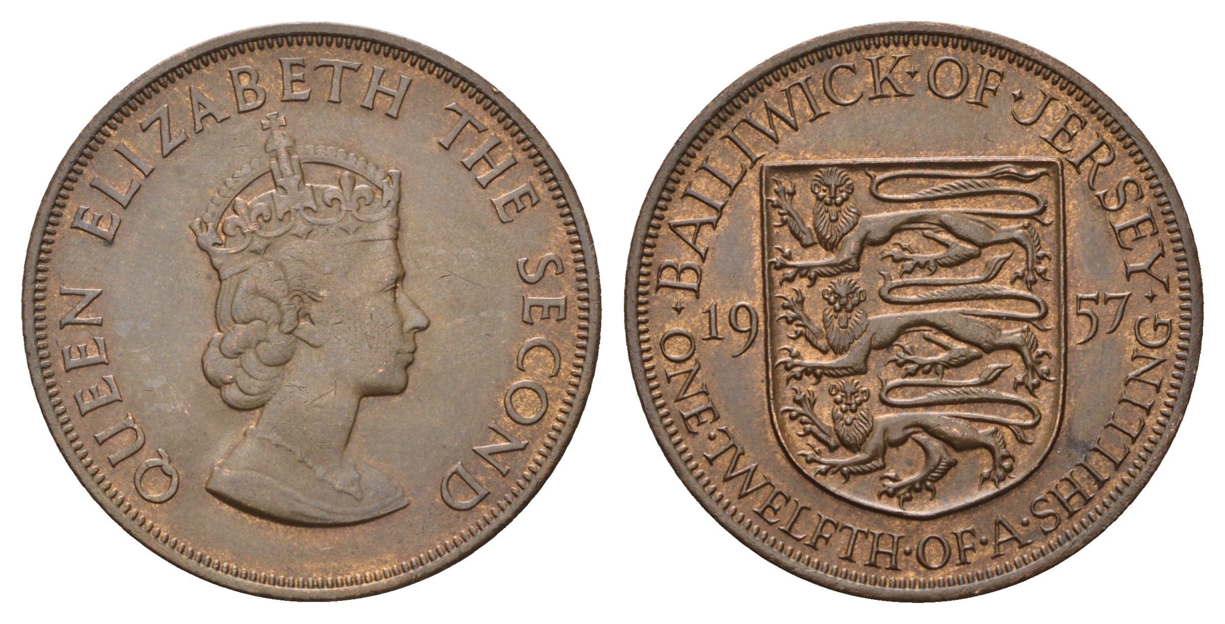 Джерси 1/12 шиллинга 1957 Елизавета II (1952-2022) KM 21 бронза 4178-826