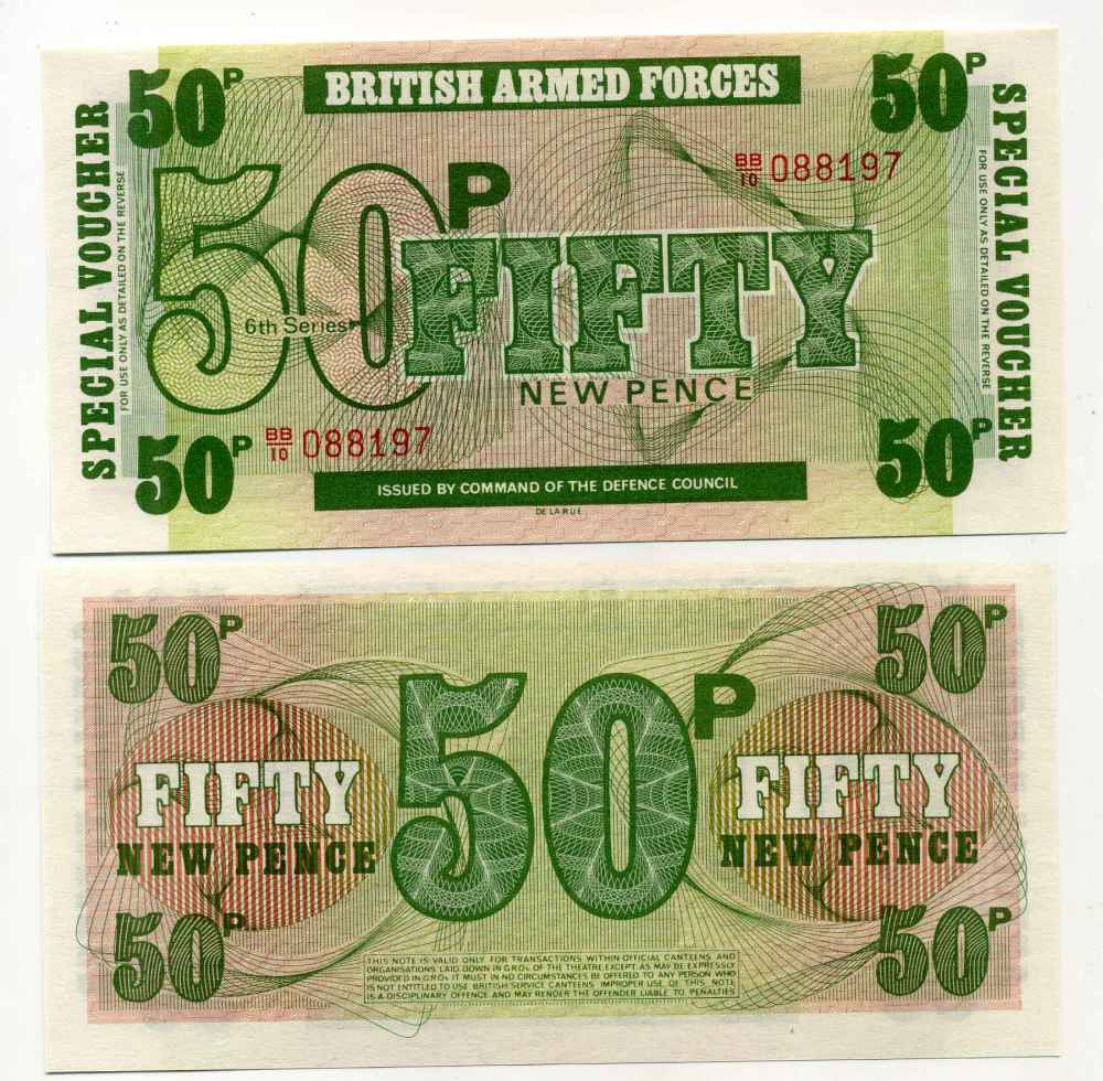 АНГЛИЯ 50 ПЕНСОВ 1972 ДЛЯ ВООРУЖЕННЫХ СИЛ, 6 СЕРИЯ, DE LA RUE Pick М46 бумага UNC (ПРЕСС) 8589-23-3-2