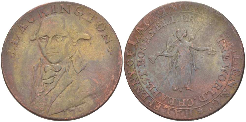 Великобритания 1/2 пенни ND (1794-1795) Миддлсекс, Джеймс Лакингтон - продавец книг Dalton & Hamer 353-357 медь 1518-1445