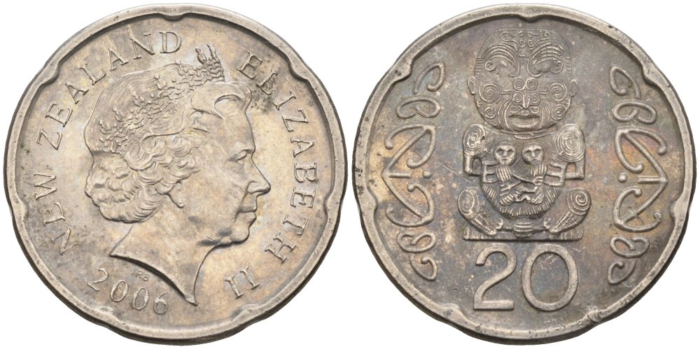 Новая Зеландия 20 центов 2006 Елизавета II (1952-2022), идол Пукаки KM 118а никелированная сталь 4579-1145