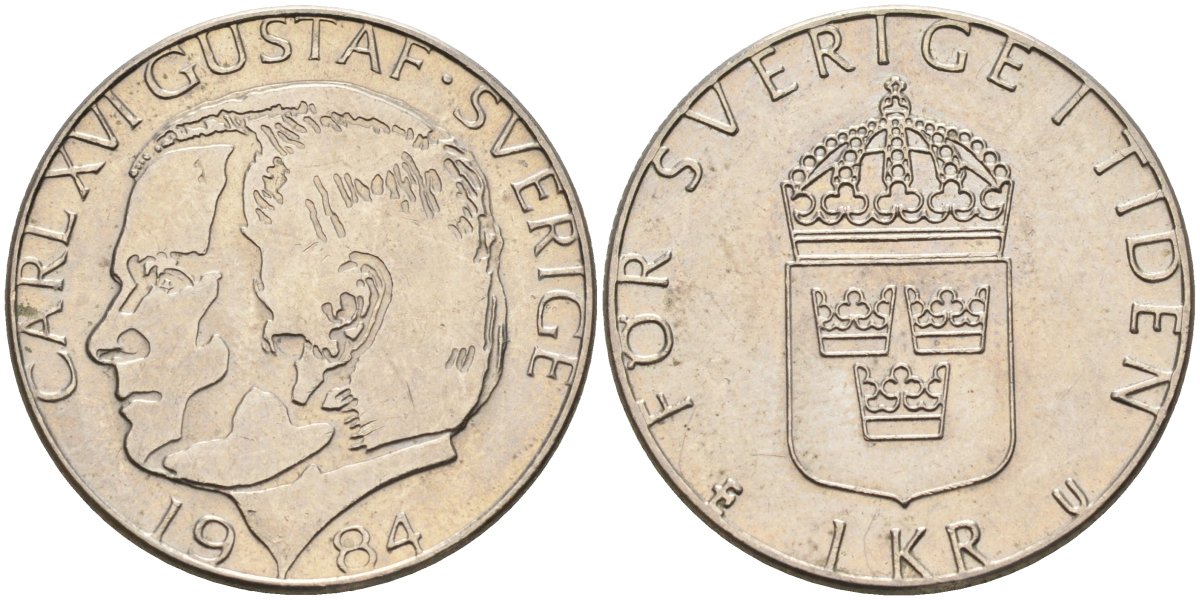 Швеция 1 крона 1984 Карл XVI Густав (1973- ) KM 852а медно-никель 4582-456